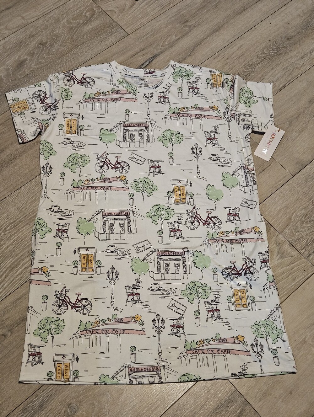 NWT Joyspun Paris Print Sleepshirt Nightshirt Size S/M White Pockets